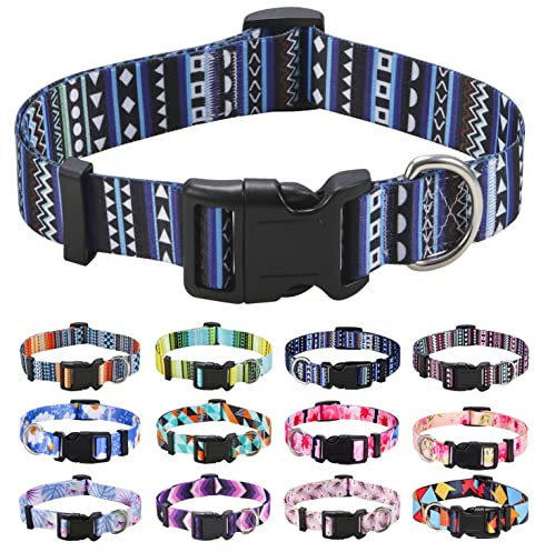 Mihqy Hundhalsband, sött halsband för hundar och husdjur, med blommigt, bohemiskt, geometriskt stammönster, mjukt och justerbart för hon- och hanvalpar, S, M, L (bohemiskt blått, M)