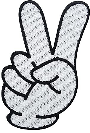 Finally Home Weiße Cartoon Hand Peace Zeichen Patch zum Aufbügeln | Comic Patches, Retro Bügelbild, Hippie Aufbügler, Frieden Aufnäher