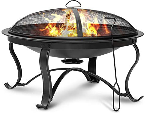 SINGLYFIRE 29 tum eldgropar för utomhus eldstad utomhus brinnande eldstad stål eldstad skål för uteplats bakgård camping, med askplatta, gnistskärm, vedgaller, Poker, brons
