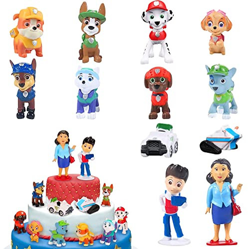 YeahBoom 12 Stück Kuchenfiguren, Minifiguren Kuchendekoration, Paw Patrol Figuren Kuchen, Dog Patrol Kuchendekorationszubehör, Kuchendeckel, Partykuchendekoration