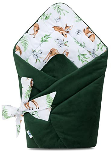 Pepi Babyhörnchen 100% Baumwolle & Samt 75x75cm – Einschlagdecke, doppelseitig weich, ganzjährig, antiallergisch – Farbe Forest Time (dunkelgrün)