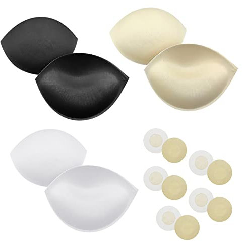 YSDYY 3 Paar herausnehmbare BH-Polster mit 5 Paar Vliesstoff-Brustpflaster, BH-Schutz, Sport-BH-Füllstoff (Schwarz, Weiß, Beige)