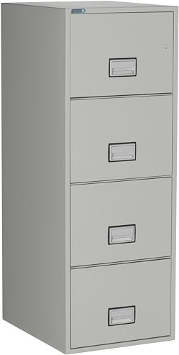 Phoenix Safe 25 inch 4-Drawer Vertical Fireproof File Cabinet – Legal and Letter Size Filing – Key Lock – Water Resistant Seal – Fire and Impact Rated – Light Gray Finish – Model LGL4W25LG