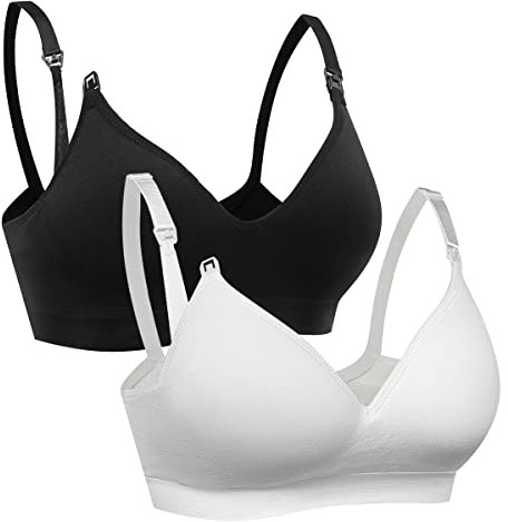 Vevarble Women Maternity Nursing Bras Wireless Soft Pregnancy Bras (L-Black/White)