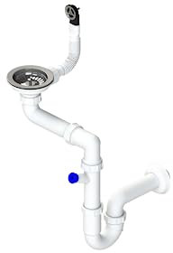 GRANMASTER Siphon Küchenspüle Manuelle 1-Kammer Raumsparsiphon - Syphon - Ablaufgarnitur für Spüle - Made in Italy - Anschluss an der Unterseite: 1 1/2 Siebkorb Excenterventil 3 1/2 - 30x25x35cm