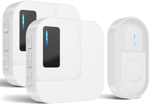 Campanello Senza Fili, Impermeabile da Esterno Portata, Wireless Senza Fili 300m, Indicatore LED, 1 Trasmettitore Pulsante e 2 Ricevitores, 5 Volume Regolabile, 55 Suonerie
