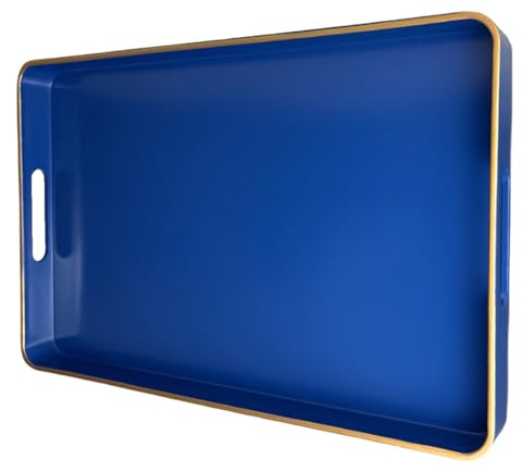 UOEKCS Marineblaues Serviertablett mit Griffen, rechteckiges dekoratives Tablett für Couchtisch, rechteckiges Kunststofftablett für Ottomane, Wohnzimmer, Badezimmer, Heimdekoration, 39,9 x 25,9 x 3,5