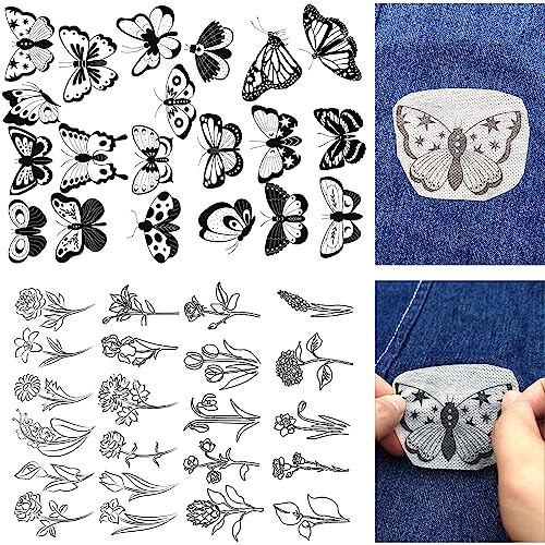 EOGOW Water Soluble Embroidery Patterns 2 Sheets Flowers Stick and Stitch Embroidery Paper Wash Away Butterfly Embroidery Transfer Paper Stabilizers for Hand Sewing