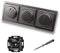 Busch Jäger 6523U-102 (3 Stück) LED Drehdimmer Dimmer + Dimmerscheiben 6540-866-102 in PUR Edelstahl im 3-fach Rahmen inkl. EBROM Phasenprüfer zur Montage der Geräte 6523 U - 102
