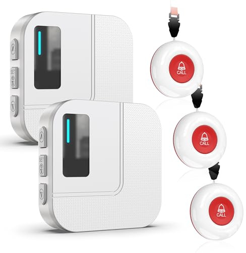 DAYTECH Tuya WiFi Smart Call Button, pulsante antipanico wireless collegato al telefono, allarme personale per anziani, 3 pulsanti di chiamata, 1 ricevitore WiFi, supporta Tuya 2,4 GHz Wi-Fi, NESSUN
