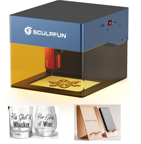 sculpfunDIY iCube 5W Machine de gravure laser, gravure de bureau avec coupe laser avec filtre à fumée, Vitesse de 10000 mm/min, mise au point laser de 0,06 mm, 130 x 130 mm