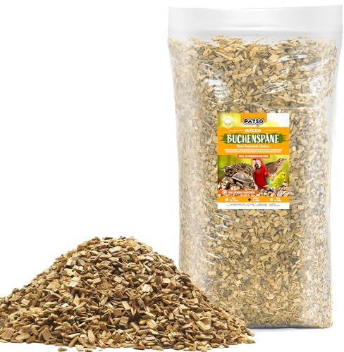 PÄTSO 15kg Buchenspäne Einstreu für Terrarium, Stall, Voliere - FEIN MITTEL GROB - Natürliche Buchenhack geeignet für Reptilien, Nager, Vögel (MITTEL 6,0-10,0mm)