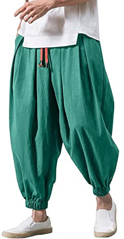 Japan Style Trainingshose Herren Haremshose Lässige Hosen Leinen Sports Baggy Harem Jogginghose Japanische Sporthose Mit Gummizug