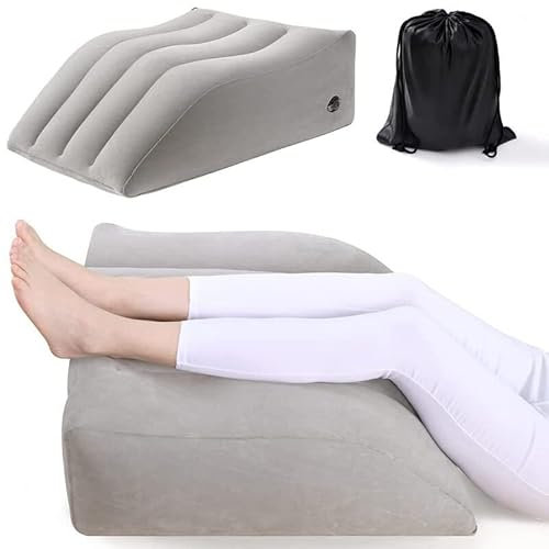 Sonhomay Almohada Piernas Dormir, Almohada Piernas Inflable Portátil, Cojín Cuña Ergonómico 45° Cuña Reposapiernas Confort para Dormir Leer Descansar Inflatable Leg Lift Pillow