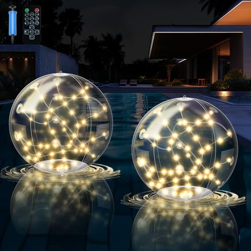 Pulsky Solar Floating Pond Light, 3000K Warm Light Pool Light, Ip68 Waterproof Inflatable Hangable Ball Light, Light Up Ball for Pond, Wedding, Party,Pool, House Decor