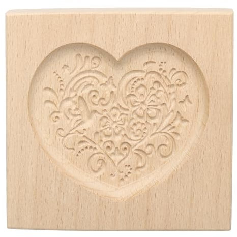 QUARKZMAN Moule à biscuits en bois 3,94 x 3,94 Moule à biscuits en bois en forme de cœur et de fleur Outil de cuisson sculpté pour biscuits Presse à biscuits Stamp