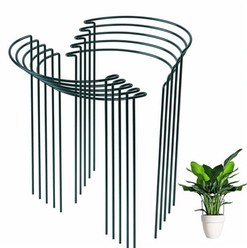 10 pack 40x25cm Garden Plant Support Stake, SproutMaven Half Round Metal Garden Border Support, Plant Support Ring Cage for Outdoor Indoor Plants