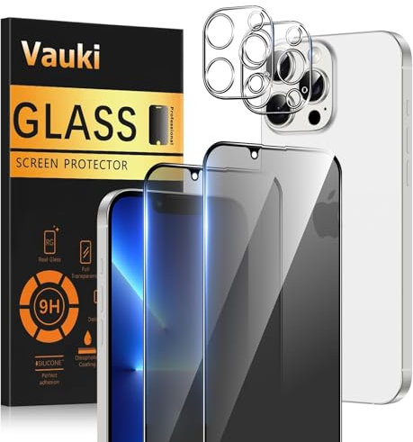 Vauki Opaca Pellicola Privacy per iPhone 13 Pro con Protezione Fotocamera,Anti Spy Vetro Temperato Opaco Durezza 9H HD Anti-riflesso Anti-impronta Anti-Spia Vetrino Protettiva Schermo,2 + 2 Pezzi