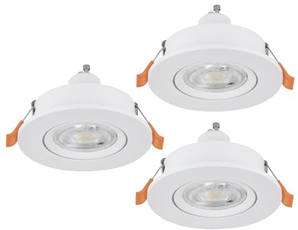 Eglo Barranco Juego de 3 focos LED de techo empotrables, ideales para el salón, orientables, fabricados en plástico de color blanco, con luz blanca neutra, bombilla GU10 y protección IP44