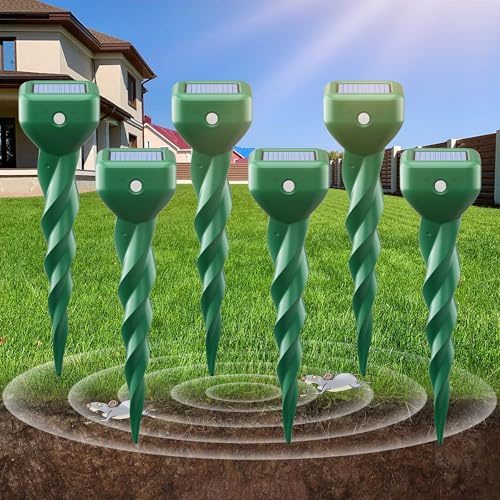 6er Set Maulwurf Vertreiber & Wühlmausschreck Solar, Komplettset zur Vergrämung durch Vibration, Giftfrei und Wetterfest IP67 für Garten, Rasen und Beete