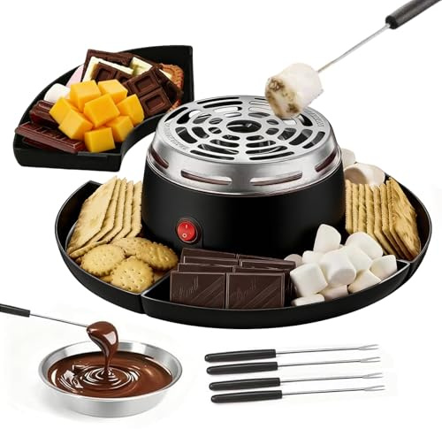 Set di fonduta di cioccolato elettrico 2 in 1, tostapane elettrico Marshmallow e fonduta di cioccolato con 4 ciotole e 4 spiedini – Set fonduta per cioccolato e formaggio, Indoor S'Mores Maker per