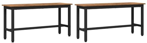 Foknhdi Set di 2 panche per sala da pranzo, effetto legno anticato, 100 x 32,5 x 48,5 cm, moderna panca da cucina in legno e acciaio, stabile e regolabile in altezza, per sala da pranzo, soggiorno e