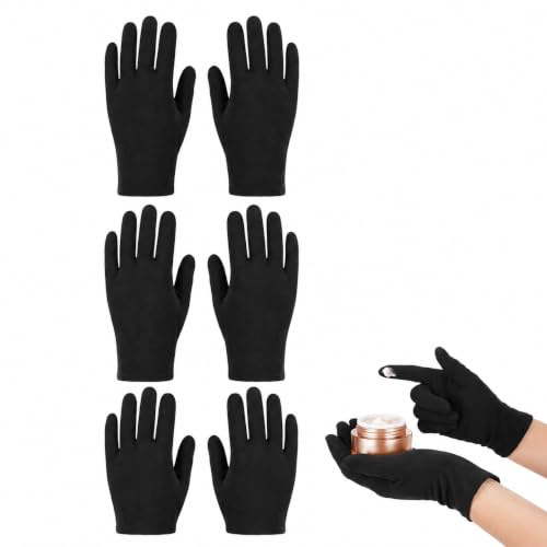BTACGWP 3 Pares Guantes de Algodón Negros, Tejido Retenedor de Humedad que Potencia Cremas Hidratantes, Alivio Intensivo para Manos Secas y Eczema, Uso Nocturno Reutilizable