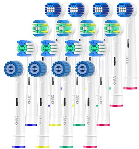 KHBD Recambios Cepillos Compatibles con Braun Oral B Cepillo Eléctrico, 16 Cabezales de Repuesto - Incluye 4 Sensitive, 4 Precision, 4 Floss, 4 DeepCleaning (Blanco)