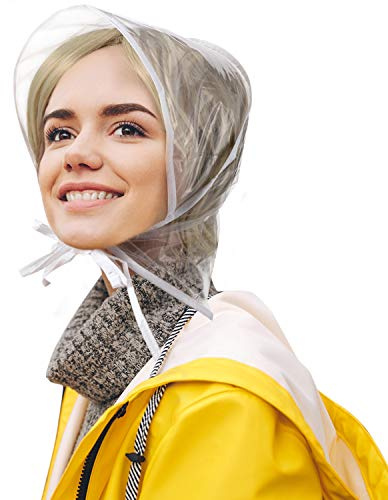 SATINIOR 12 Pieces Rain Bonnet with Visor Clear Plastic Waterproof Rain Hats Scarf for Women Lady Female Wear