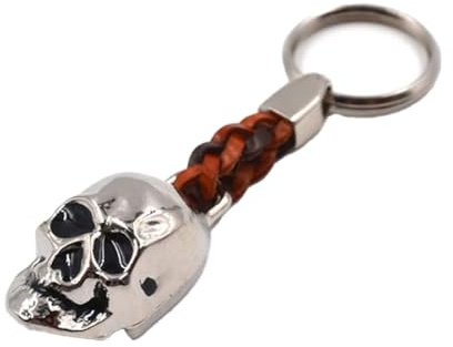 ClaroSchmuck Schlüssel-Anhänger Totenkopf Schlüsselring aus Metall Stärke 2 mm, Band aus Kunstleder, Gesamtlänge ca. 9cm.