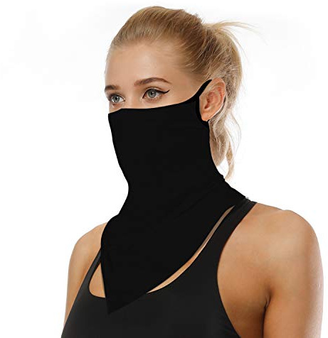 YAYOUREL Solid Black Neck Gaiter Face Mask Covering Bandanas for Men Women Summer UV Face Scarf Mask Cover Ear Loop Hole Triangle Facemask Headwear for Fishing Running Cycling Hiking