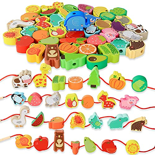 BMTOYS Wooden Educational Montessori Threading Learning Toys For 3+ Year Olds Toddler Preschool Activities Stringing Toys For Toddlers Boys Girls