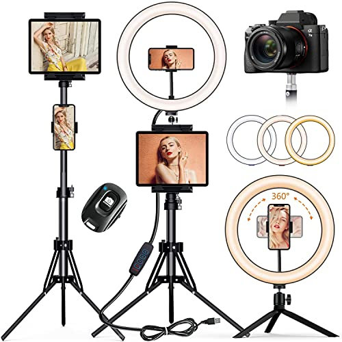 PEYOU Ringlicht mit Stativ Handy,[Tablet-Halter] LED Ringlight mit Tischstativ(12/185cm),1 Satz für alle Geräte,für YouTube, Selfie, Live-Stream, Makeup,Fotografie,Kompatibel mit Smartphone, USB