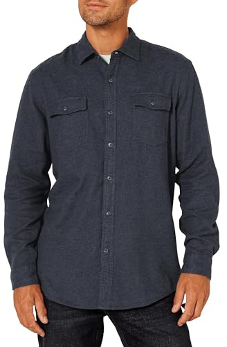 Amazon Essentials Camisa de Franela con Corte Recto, Dos Bolsillos y Manga Larga Hombre