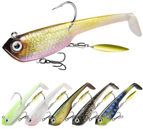 TRUSCEND Angelköder Gummifische Kunstköder Gummiköder Set Fische Angeln Forelle Zander & Barsch Köder Jigköpfe, BKK/VMC-Haken, Japan-Formel, Süßwasser-Salzwasser-Fischen Geschenk für Männe