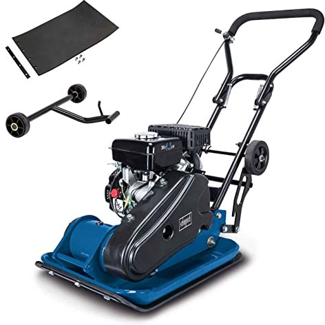 Scheppach Benzin Rüttelplatte HP2300S Verdichter Rüttler Vibrationsplatte | 5,6 PS Leistung | 23 kN Verdichtungsdruck | 35cm Verdichtungstiefe | Komplettset inkl. Gummimatte und Fahrvorrichtung
