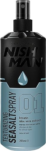 NISHMAN Sea Salt Spray 01 - Keratin & Aloe Vera 200ml - For Texture & Volume, Natural Beach Hair Effect - Matte Finish & Flexible Hold - Ideal for All Hair Types