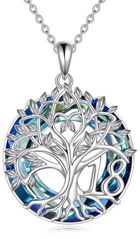 YFN 18th Birthday Gifts for Women Sterling Silver Tree of Life Necklace with Blue Crystal Graduation Christmas Jewellery for Daughter Granddaughter Girlfriend
