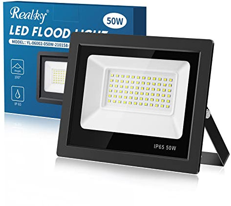Realky 50W Faretto Led da Esterno, Potenti Faretti Led Esterni 5000LM, 72 LED 6500K Bianca Fredda Faro led esterno IP65 - Fari Led Interna ed Esterna per Giardino Cortile Garage Pareti
