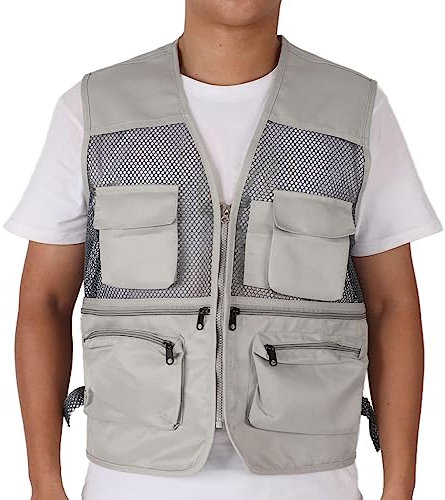 Agatige Mesh Angelweste, Herren Langlebige Atmungsaktive Multi Pocket Sommerweste Fotografie Reisen Wandern Weste Jacke für das Angeln im Freien Arbeit Reisen
