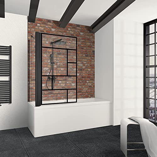 Schulte Badewannenaufsatz 1-teilig mit Seitenwand für 75er Badewanne, BlackStyle mit 5 mm Sicherheitsglas Dekor Atelier 1, D166275-F-68-166