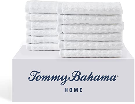 Tommy Bahama - Washcloths, Soft & Absorbent Cotton Towels, Low Linting & Fade Resistant, Oeko-Tex Certified (Northern Pacific White, 12 Piece)