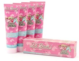 Dr. Bauer's Lovely Friends tandkräm enhörning, glitterfigurer, 4 x 90 ml | Vegan tandvård med xylitol mot karies, glitterdjurfigurer från växtcellulosa löses upp vid rengöring