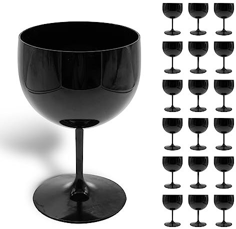 DOJA Barcelona | Copa Balon de Plastico Negro 56 cl Pack 12 | Vasos Policarbonato Transparente Reutilizable para Vino, Gin Tonic, Cocktail, Cocteleria