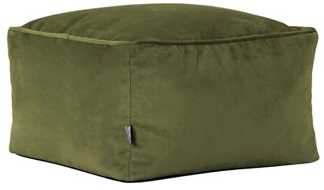 Icon Amara Hocker, Olivgrün, Flauschiger Samt Stoff, Samt Sitzsack, Sitzpuff, Pouf Hocker mit Füllung, Fußhocker für das Wohnzimmer, Deko Wohnzimmer