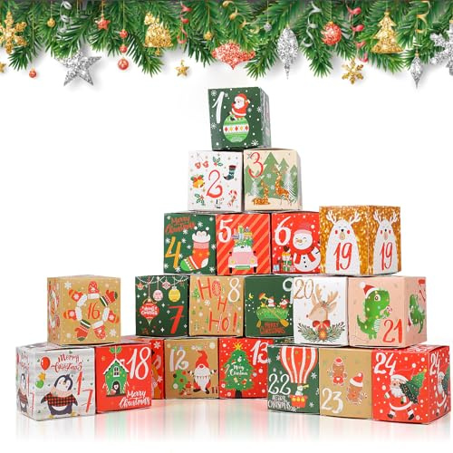 Coicok Calendrier de l'Avent Vide, 24 Pièces Calendrier Noel Boîte, DIY Boites Cadeau Noël en Papier, pour Décoration Cadeau de Noël
