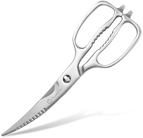 Sunnecko Forbici da Cucina in Acciaio Inox per Mancini e Destrorsi, Forbice da Cucina Professionale Multiuso Argenteo, per Pizza Trinciapollo Erbe Aromatiche