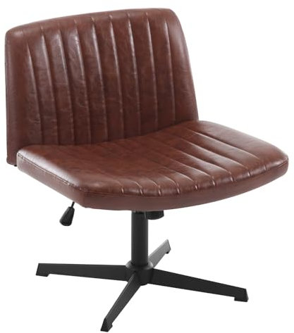 WOLTU Relaxsessel ohne Armlehne, Bürostuhl, Schreibtischstuhl Drehstuhl, Ergonomischer Stuhl, Kunstleder Stuhl, Stuhl höhenverstellbar, 360° drehbar, Polsterstuhl, mit Schaukelfunktion, Braun
