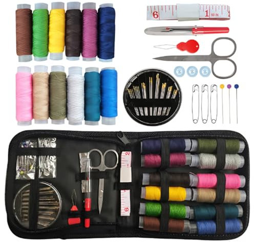 Nähkästchen Nähset Reise mit Nähzubehör set, Nähzeug Geschenke für Mama Anfänger Reisende Kinder, Mini Nähset für Hause Reise Camping Notfall gefüllt mit Faden Nähnadeln Schere Fingerhut Maßband