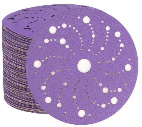 Disque Abrasif 150mm 50 Pièces Disque Abrasifs de Ponçage Propre en Céramique, Disque Ponçage 150 mm à Grain 80, Motif Multi-Trous, Haute Performance, Longue Durée Pour Ponceuse Orbitale Aléatoire